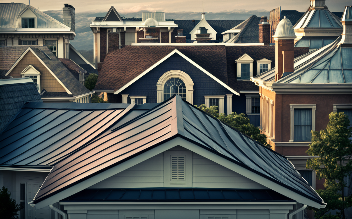 A collage showing tiled roofs under different weather conditions - heavy rain, water droplets, and a sunset sky, highlighting the effectiveness of a roof shield system in protecting roofs across various scenarios.